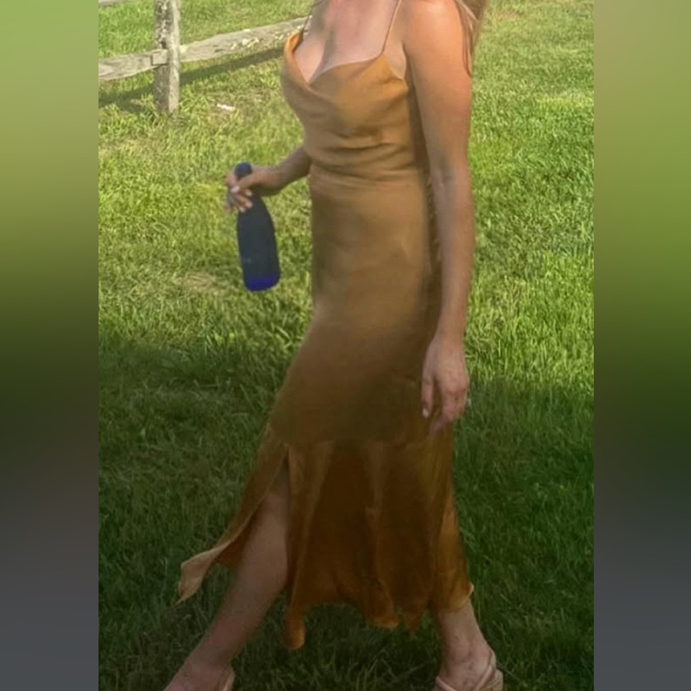 INTERMIX Brown Maxi Slip Dress with Cowl Neck